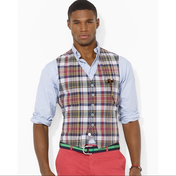NWT Polo by Ralph Lauren Men’s Madras Plaid Vest Medium - Picture 9 of 9